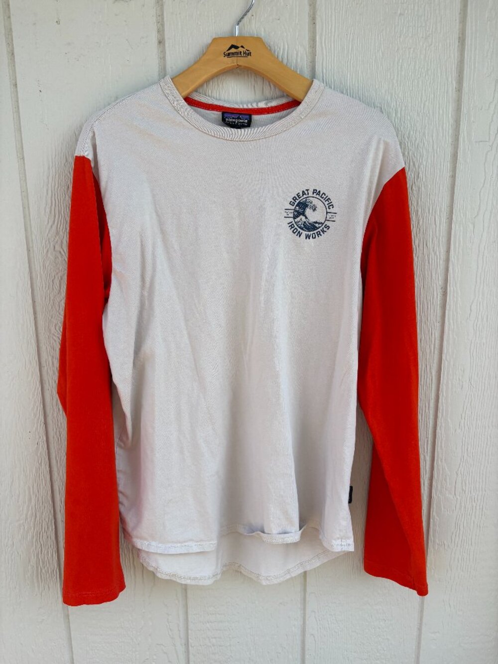 Patagonia Pacific Iron Works Long Sleeve Shirt Men's Medium Cream Orange Outdoor
